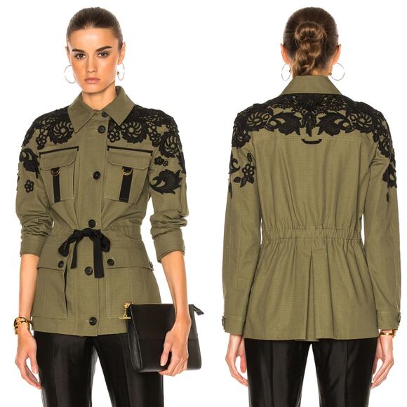 Veronica Beard Heritage Utility Military Green Jacket Lace Trim‎ Size 4 - Picture 1 of 11